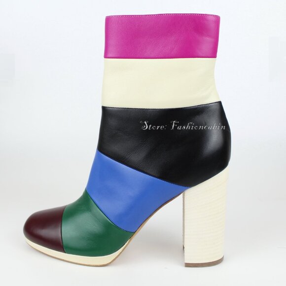 New VALENTINO GARAVANI Colorblock Stripe Leather Ankle Boots - Events, Party - Picture 8 of 16